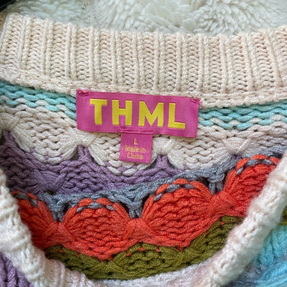 Multicolor Knit Crewneck Sweater - Cream Base - Picture 2 of 2